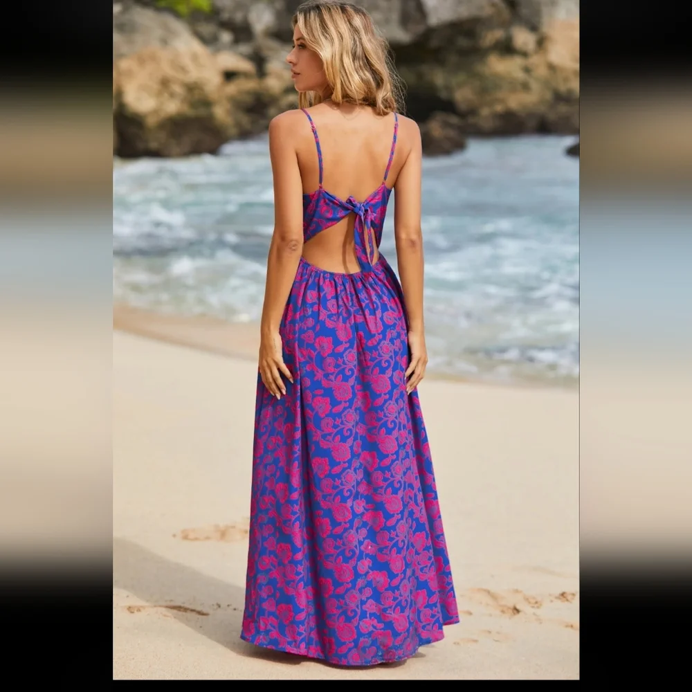 Floral Print Knotted V-Neck Maxi Dress - Picture 2 of 4